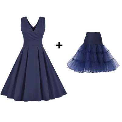 ZAFUL Women Sleeveless Vintage Summer Dress 50s 60s Swing Retro Swing Plus Size M~4XL Cotton Party bowknots Feminino Vestidos