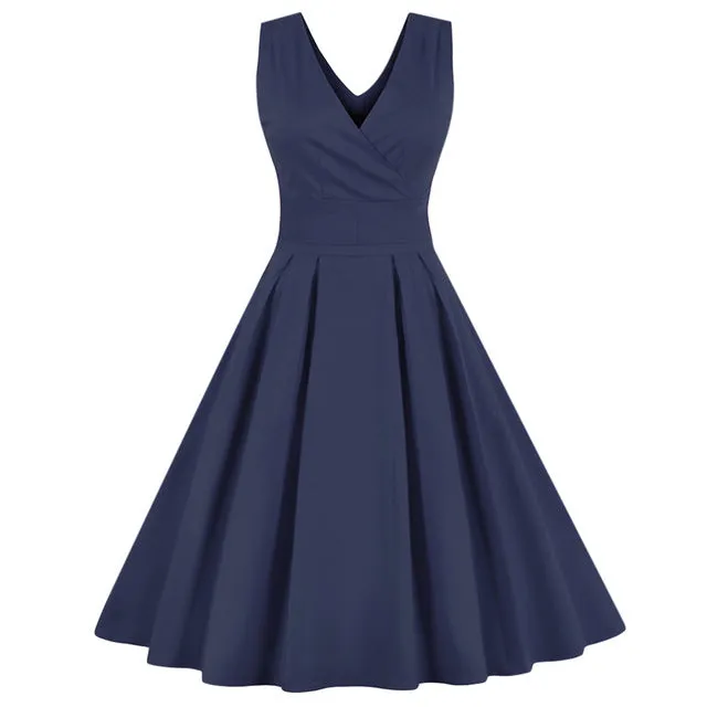 ZAFUL Women Sleeveless Vintage Summer Dress 50s 60s Swing Retro Swing Plus Size M~4XL Cotton Party bowknots Feminino Vestidos