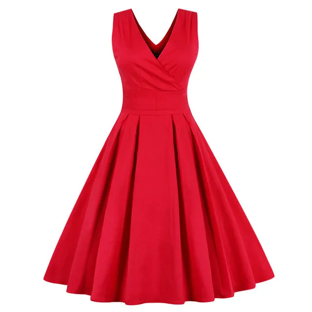 ZAFUL Women Sleeveless Vintage Summer Dress 50s 60s Swing Retro Swing Plus Size M~4XL Cotton Party bowknots Feminino Vestidos